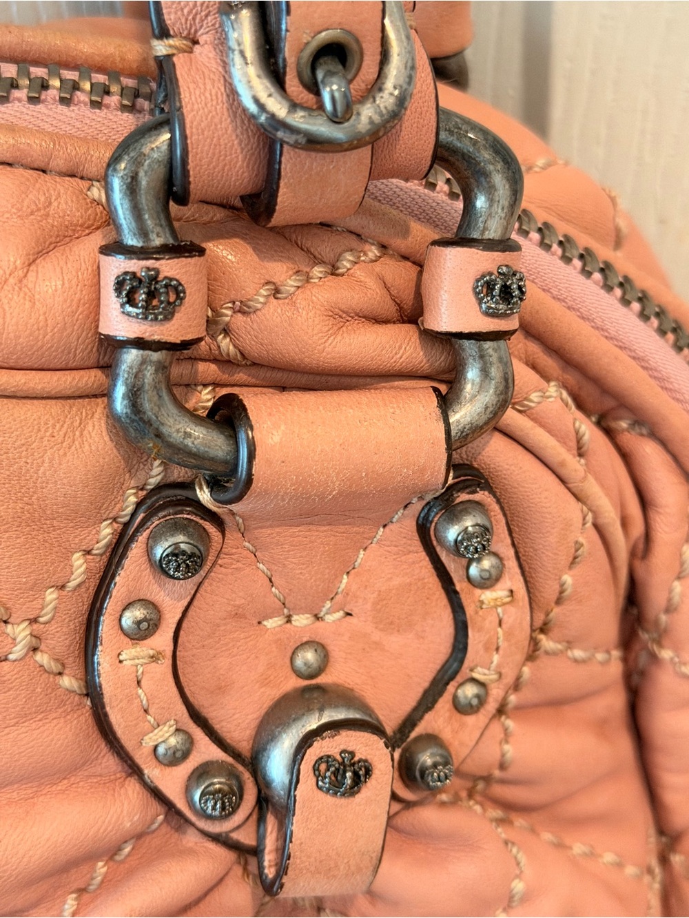 Vintage early 2000s Juicy couture Quilted Soft Leather Satchel Handbag - Pink - Picture 5 of 9